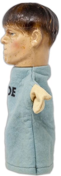 Moe Howard Hand Puppet, Circa 1937 -- With Painted Composite Head & Felt Hands & Shirt, Measuring 11'' Tall x 8'' Across -- Small Cracks at Back of Head, on Neck, Overall Very Good Plus -- Very Rare